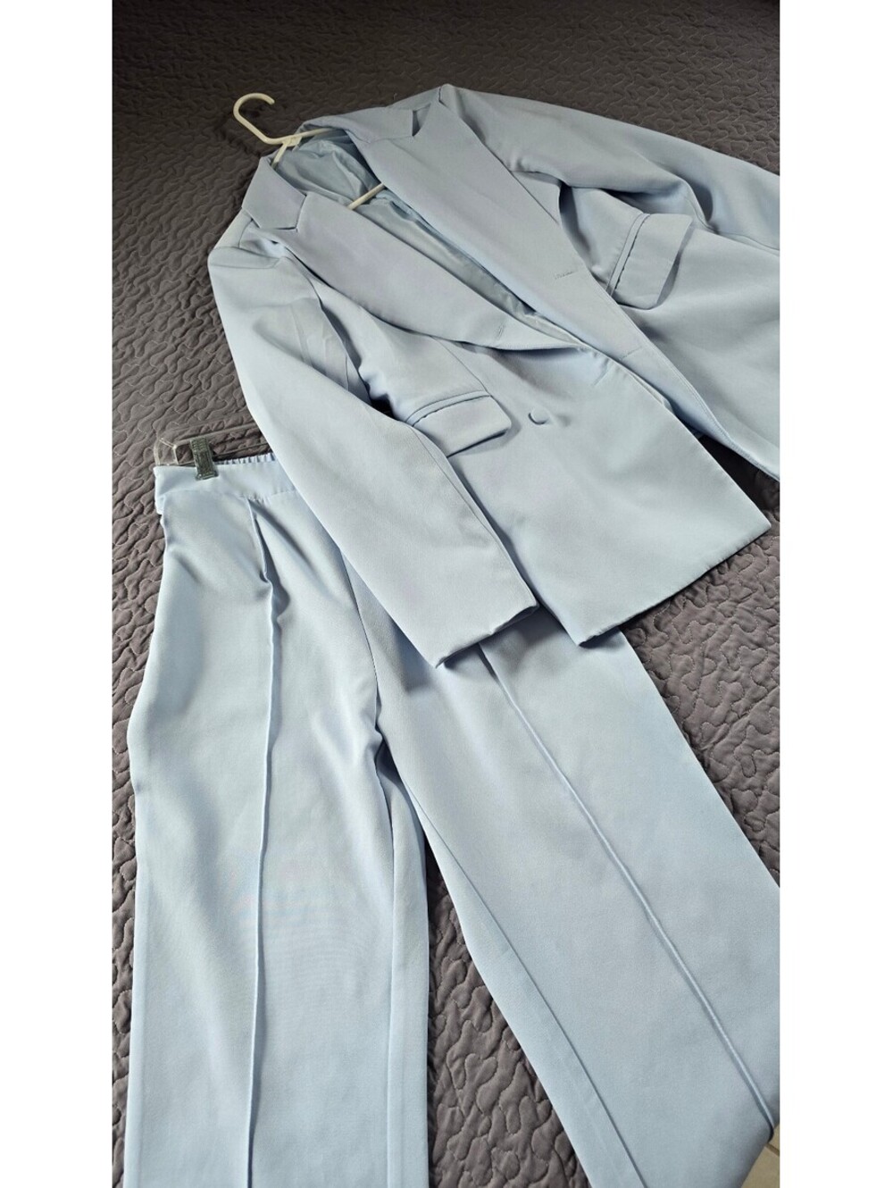 Women's Size M Light Blue Pantsuit Set Blazer Wide Leg Pants New
